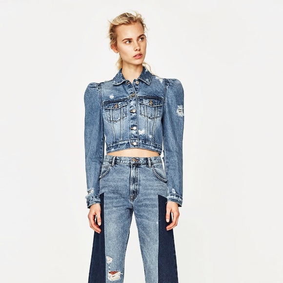zara denim jacket puff sleeves